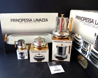 Fabulous wedding gift Brand new "Principessa Lavazza" Gold line 4Cups  coffee service Special Espresso coffee maker sugar bowl milk jug tray