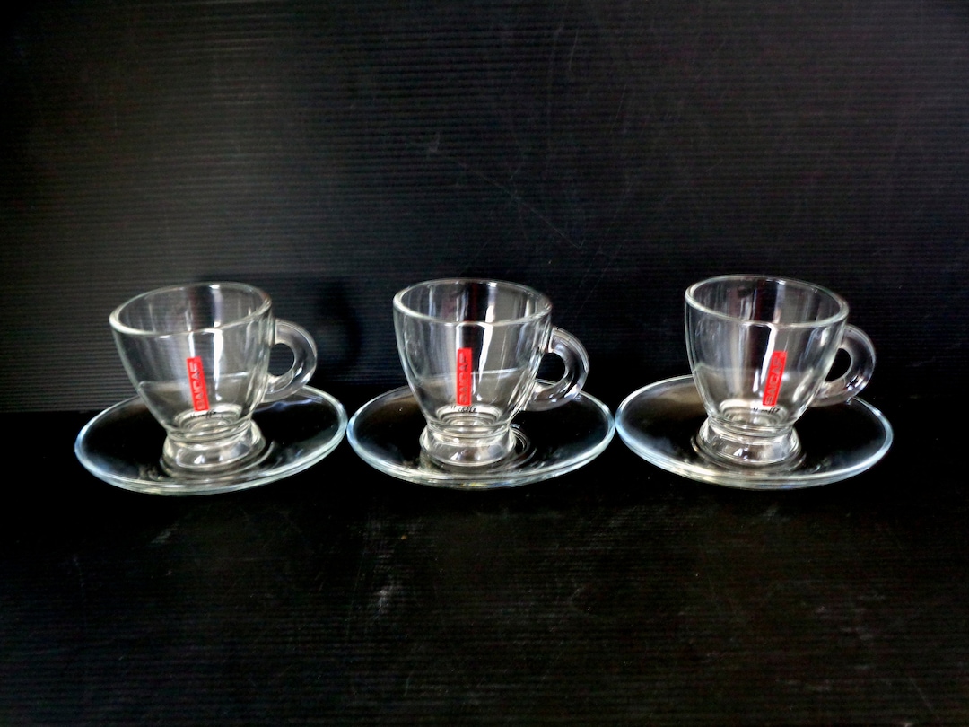 3 Vintage Italian Espresso Cups, Vintage Clear Glass Saicaf Coffee Cups