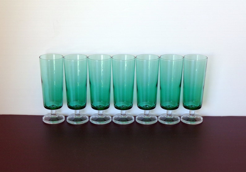 Vintage Italian Green Glass Tumblers With Clear Bases Glasses Etsy