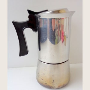 Vintage Italian inox large coffee maker espresso machine, metal Kitchenware, Barware coffee, old Moka coffee maker  collectibles  made Italy