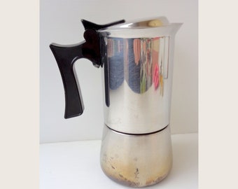 Vintage Italian inox large coffee maker espresso machine, metal Kitchenware, Barware coffee, old Moka coffee maker  collectibles  made Italy