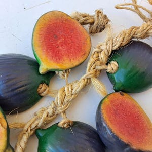 Vintage rustic style farmhouse kitchen Wall Hanging String Ceramic lemon fruits and figs, 70s Kitchen Decor, Artificial fruits on the rope image 5