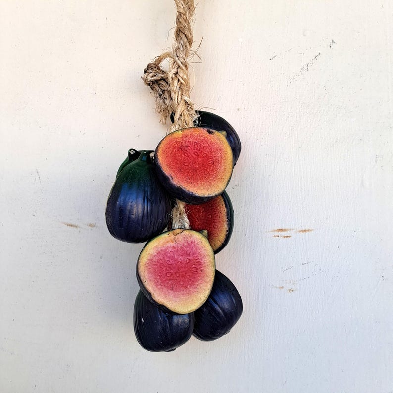 Vintage rustic style farmhouse kitchen Wall Hanging String Ceramic lemon fruits and figs, 70s Kitchen Decor, Artificial fruits on the rope image 10