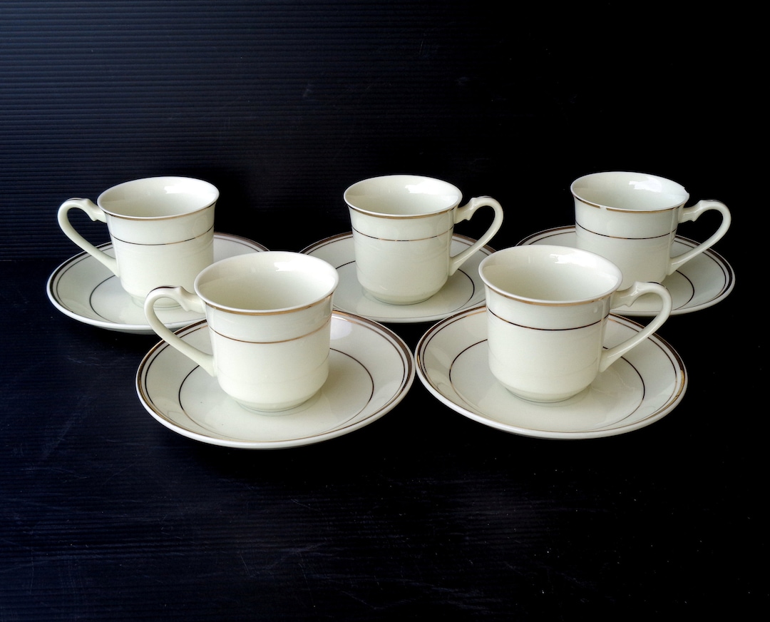 Vintage Italy Fine Porcelain Set 5 White/gold Coffee Cups and Saucers ...