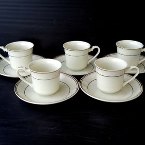 Vintage Italy fine porcelain Set 5 white/gold coffee cups and saucers  coffee mugs vintage, made in Italy