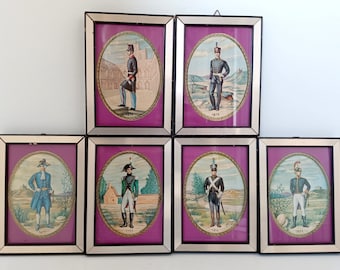 Vintage Set Of Historic Military Uniform Framed Pictures collection, Series Of Military Uniforms, Officer, Soldier