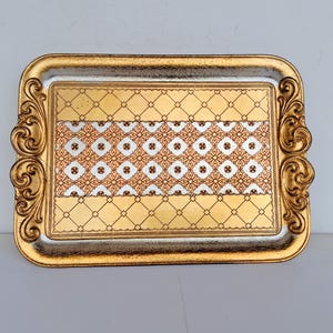 Traditional Florentine Tray, wedding gift golden/ DustRose colors hand paint wood baroque rococo tea board home decoration Vintage 45 x 32cm