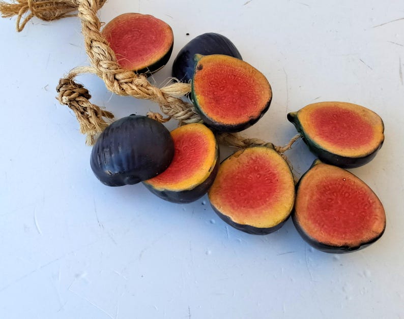 Vintage rustic style farmhouse kitchen Wall Hanging String Ceramic lemon fruits and figs, 70s Kitchen Decor, Artificial fruits on the rope image 12