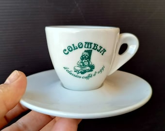 Vintage classic Colombia espresso cups, white porcelain cups with saucer, vintage bar espresso cups, made in Italy, excellent condition