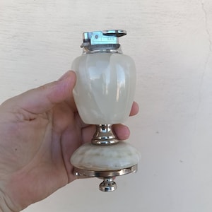 Vintage table lighter golden color metal and marble, Italy vintage marble collectibles office decor desk decor vintage collectible lighter