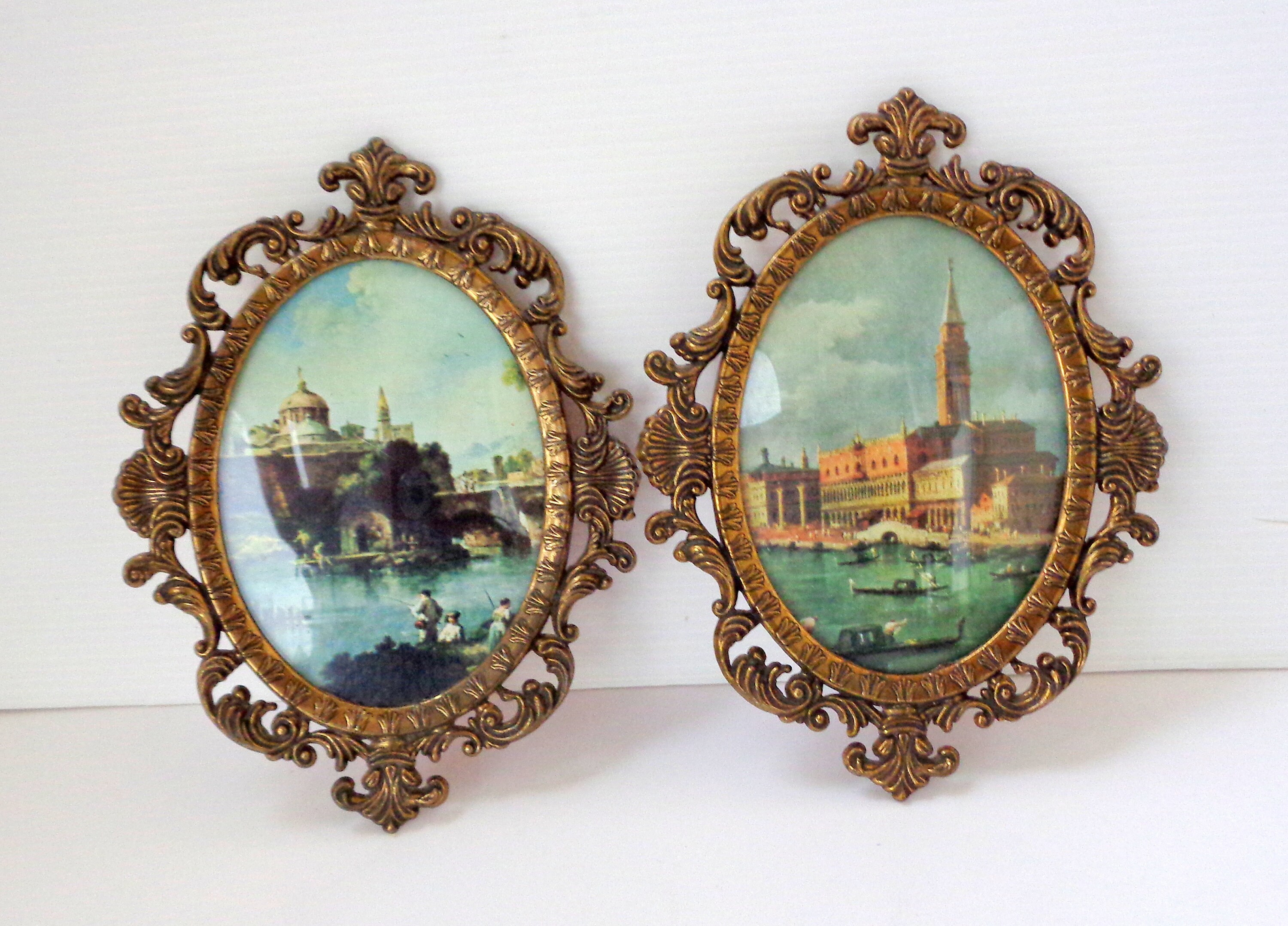 Pair of Art Nouveau Oval Frame Vintage Italy Decorated Brass Etsy