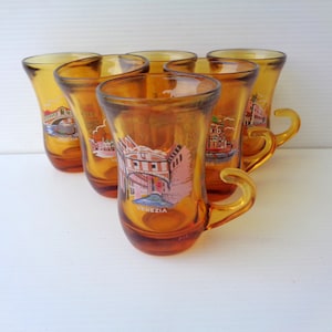 6 Vintage 60s Italian espresso cups, vintage liqueur glasses, set retro amber color coffee cups, demitasse espresso cups Venice souvenir