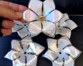 Vintage italienische Murano mundgeblasene Glasblumen Kronleuchter Lampenersatzteile Cup Ersatzteile Murano klar / Milchglasblume Venedig