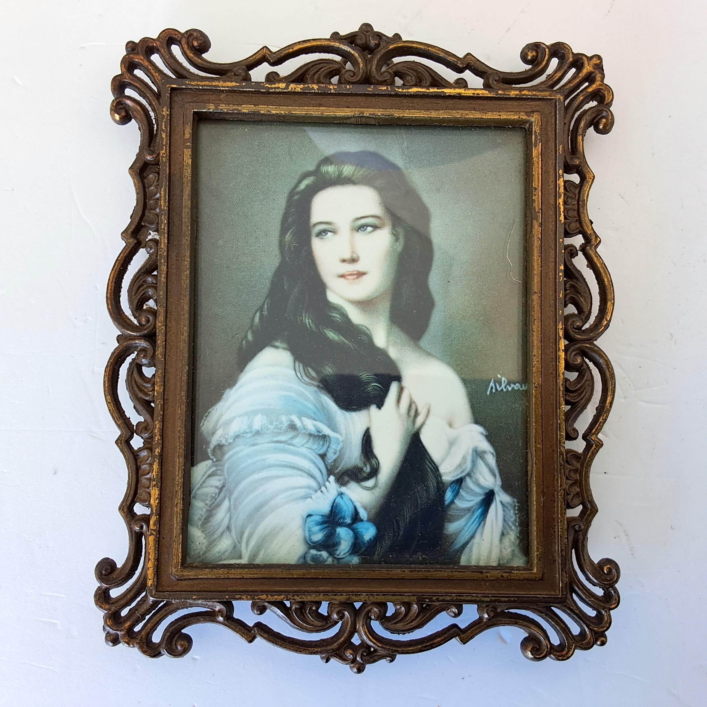 ヴィンテージの真鍮製装飾フォトフレーム（写真付き）、ガラス付き