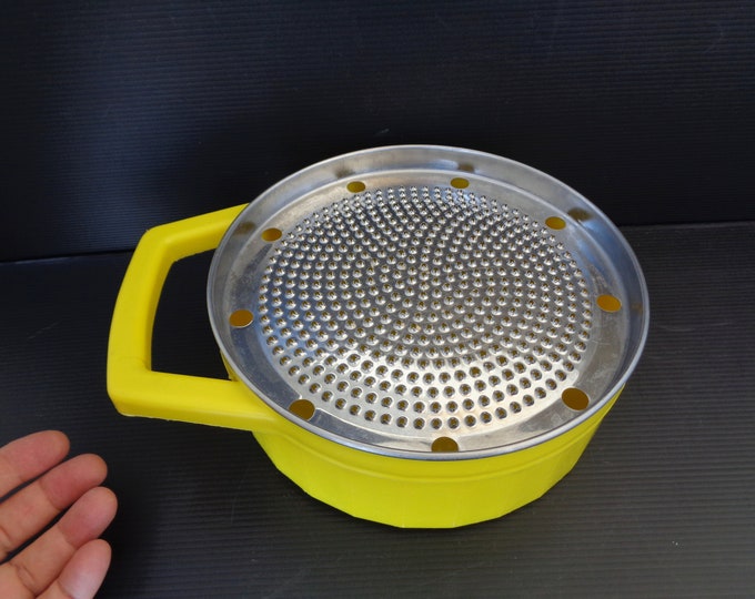 Vintage 1970s Italian Round Steel Cheese Grater Box for Parmesan Cheese