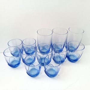 Vintage Italian blue drinking glasses,Bormioli Rocco Bouquet design serve drink/water glasses, blue drinking beakers, glass for tinctures