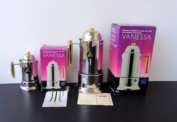 Vintage Italian Espresso Inox 2/6 Cups Coffee Maker With Gold 24kt