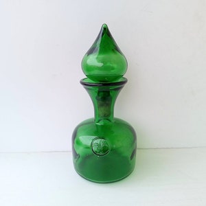 Old Italian green emerald glass Bottle with hand-bowl stopper, Wine Bottle, bar restaurant Decor, Storage Bottle, rustic farmhouse decor