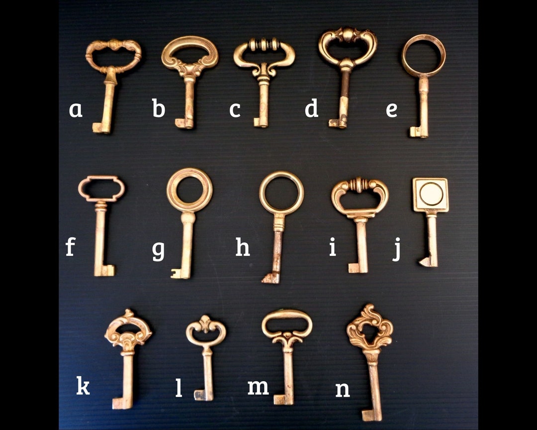 Vintage Italy Collectible Skeleton Key, Ornate, Fancy, Authentic Brass