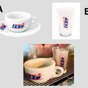 Collectible Vintage Italian classic &quot;Izzo&quot; white porcelain/glass bar&#39;s espresso coffee cups and saucers coffee mugs, heavy porcelain cups