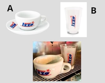 Collectible Vintage Italian classic "Izzo" white porcelain/glass bar's espresso coffee cups and saucers coffee mugs, heavy porcelain cups