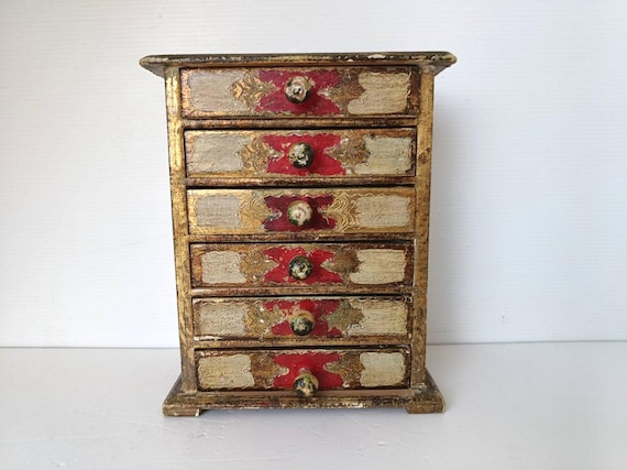 Vintage Jewelry Box, Italian Florentine Chest of Drawers - Jewelry
