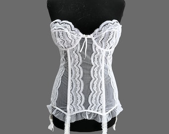 Vintage Italian Lace Corset “Katia” by Stylmagica – White Sheer Bustier with Garters, Made in Italy