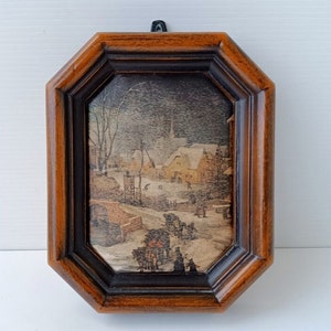 Vintage Italien auf Seide gedruckt Landschaft, mit achteckigem Hartharz-Rahmen, viktorianischer Stil-Wandbehang gerahmtes Bild