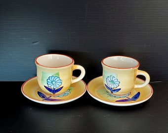 Vintage Italy Special set 2 espresso coffee cups with saucers hand-painted Italian ceramic, trip to Italy memory gift in box