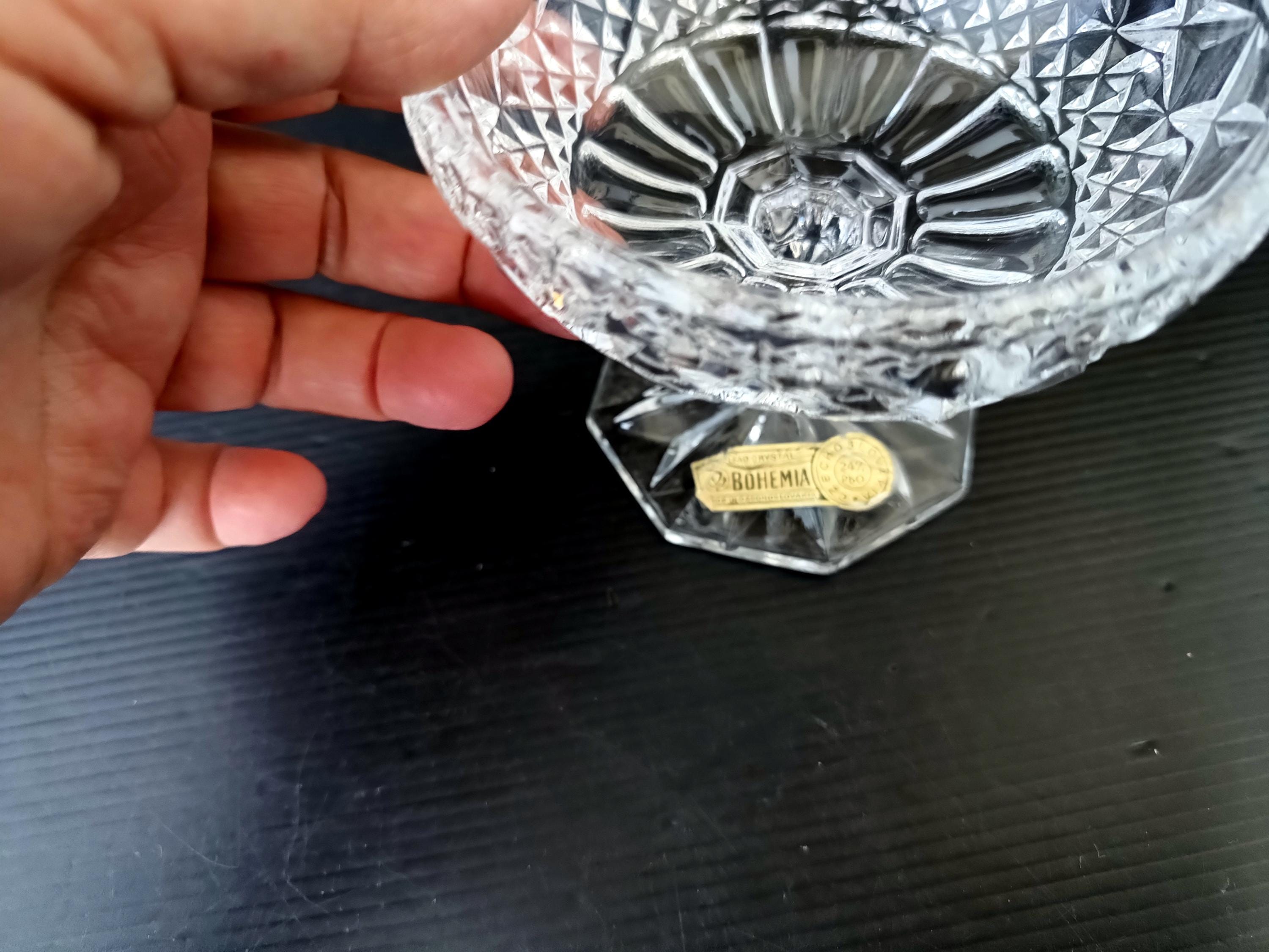 Vintage Bohemia Crystal Lidded Candy Bowl, Footed Czech Lead