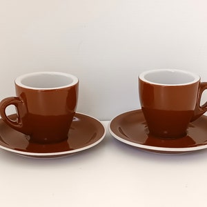 2 Brand new Vintage Italy classic brown cups, thick bar cups, porcelain bar&#39;s coffee cups and saucers coffee mugs vintage, made in Italy
