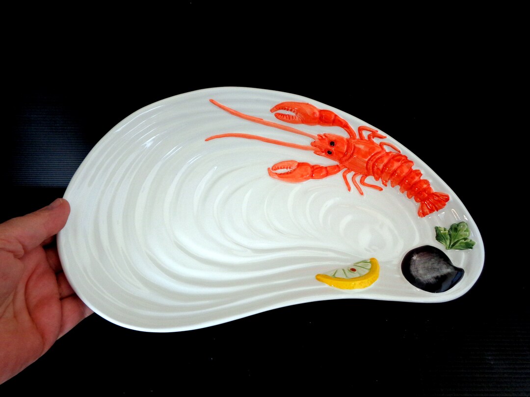 Lobster Dish Large Shell Shaped Plate With 3D Lobster Hand Etsy