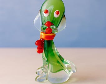Statuetta vintage da collezione di cane in vetro – Vetro soffiato stile Murano, scultura d'arte italiana, fermacarte stravagante, decorazione retrò