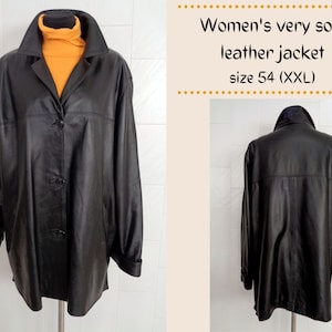 Vintage Italy women's 90s Outerwear LEATHER JACKET Black Genuine leather Jacket Retro Donna XXL Traditional Italian craftsmanship leather