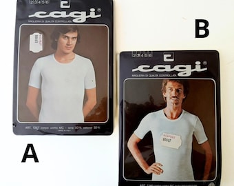 Vintage Cagi 80s Men’s Wool T‑Shirt NOS — Italian Made — Size 3 (US S) — Wool or Wool‑Cotton Blend