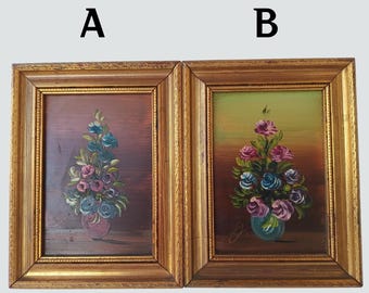 Vintage Italien Kunst Miniatur Öl gemalte Bild Blumen eingerahmt in Holzrahmen, Italienisch eingerahmt viktorianischen Stil Wanddekor