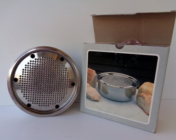 Vintage 1970s Italian Round Steel Cheese Grater Box for Parmesan Cheese
