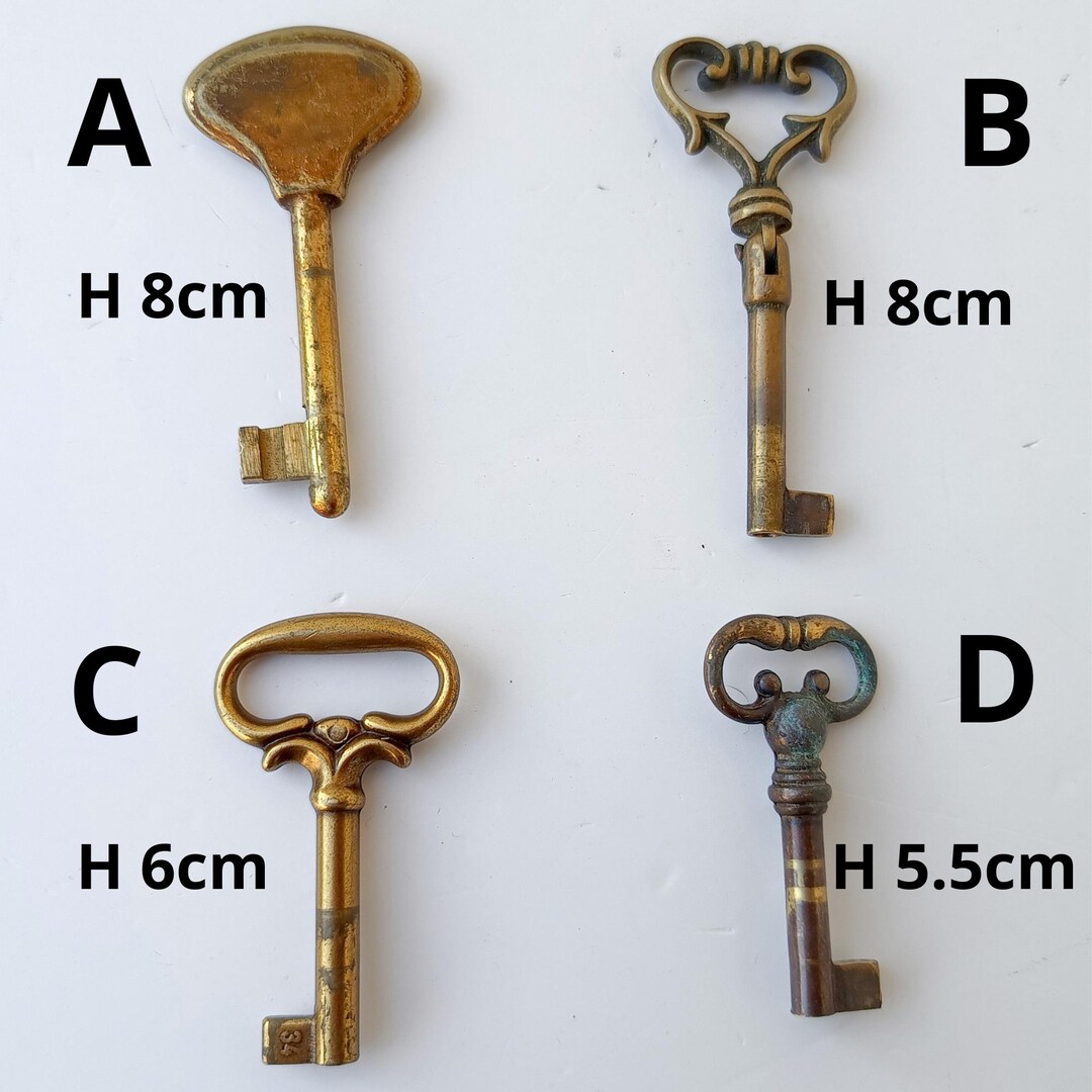 Vintage Italy Collectible Skeleton Keys, Ornate, Fancy, Authentic Brass ...