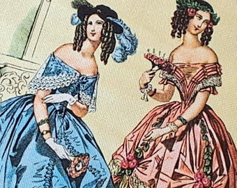ヴィクトリア朝時代の女性を描いたイタリアのヴィンテージシルク