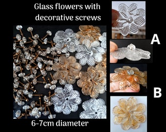 Seltene Vintage italienische Murano Glas Blumen mit dekorativen Schrauben Kronleuchter Ersatzteile, Blumen Ersatzteile, mundgeblasenes Glas