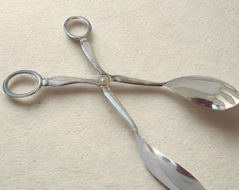 Pinzas de metal italianas vintage para pasteles marcadas "EP zinc", tijeras de servir bañadas en plata, bonitas y elegantes pinzas vintage para servir pasteles y tostadas.