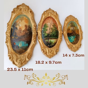 Set of 3 sizes Italian Decorative Oval Painting Landscapes Wall Hanging Decorations Oval Picture Painting on hand-carved Wooden board