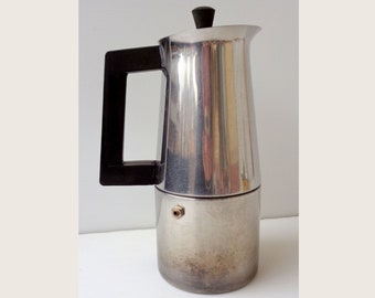 Vintage Italian inox large Moka coffee maker espresso machine, Kitchenware, Barware coffee, old coffee maker  collectibles  made Italy