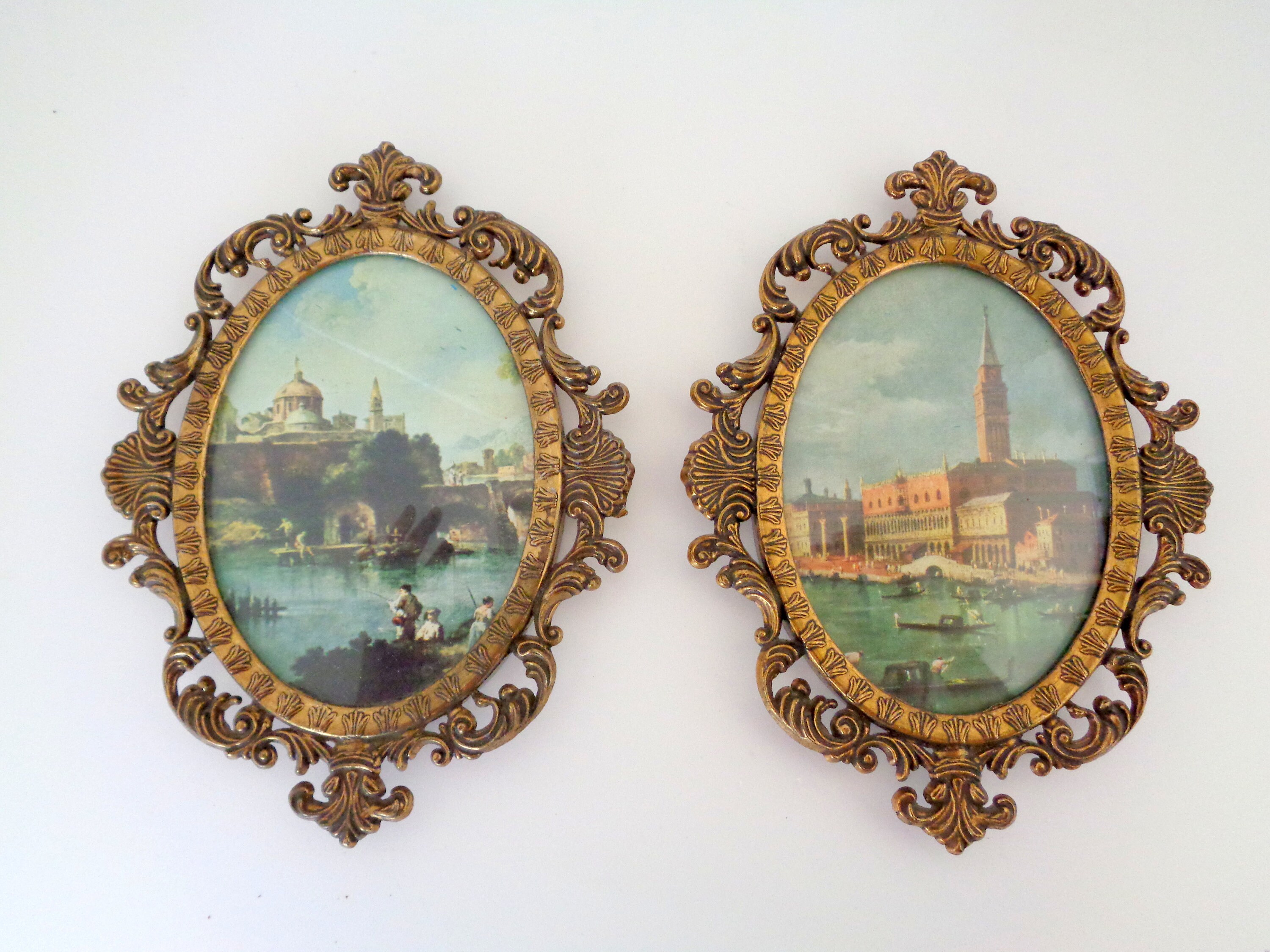 Pair of Art Nouveau Oval Frame Vintage Italy Decorated Brass Etsy