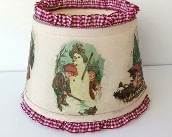 Vintage handmade textile lampshade Christmas's fantasy, fabric lampshade decorated, nursery lighting lampshade