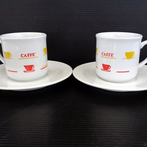 2 cups with saucers Vintage Italian fine porcelain coffee cups and saucers marked Tognana coffee mugs vintage good condition, made in Italy