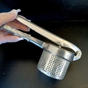 Rare find! Old Italian aluminum Vintage Hand Press Juicer, Retro Potato Masher, Old Metal Ricer, Vintage Kitchen  hand potato ricer