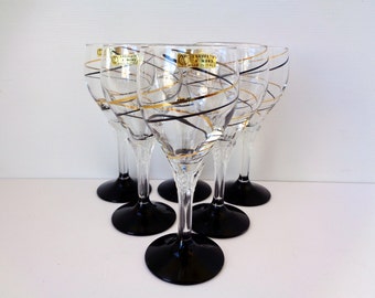 Luminarc France Set of 5 Vintage Sleek Black Stem Crystal