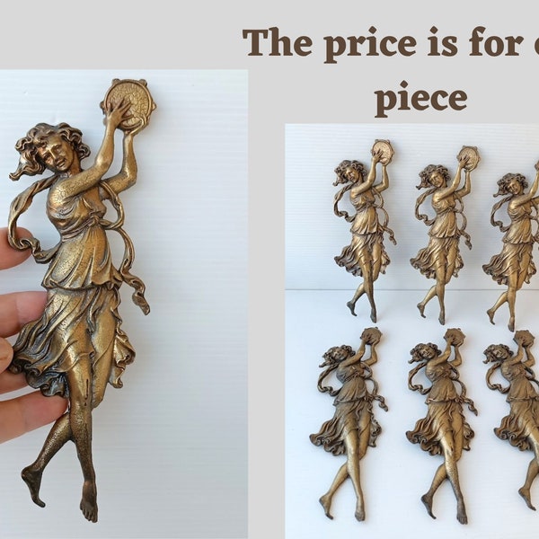 Antique Italian Brass  Dancing nymph Empire Embellishments, hardware for furniture's restoration, antiques furnitures heavy brass friezes