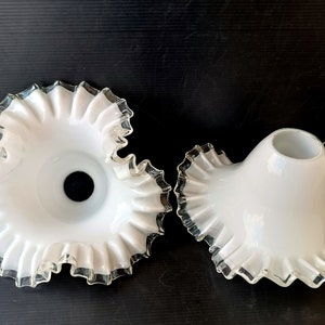 Art Deco chandelier cups Vintage Italy cup in white glass repair spart parts milk glass cup with curled border